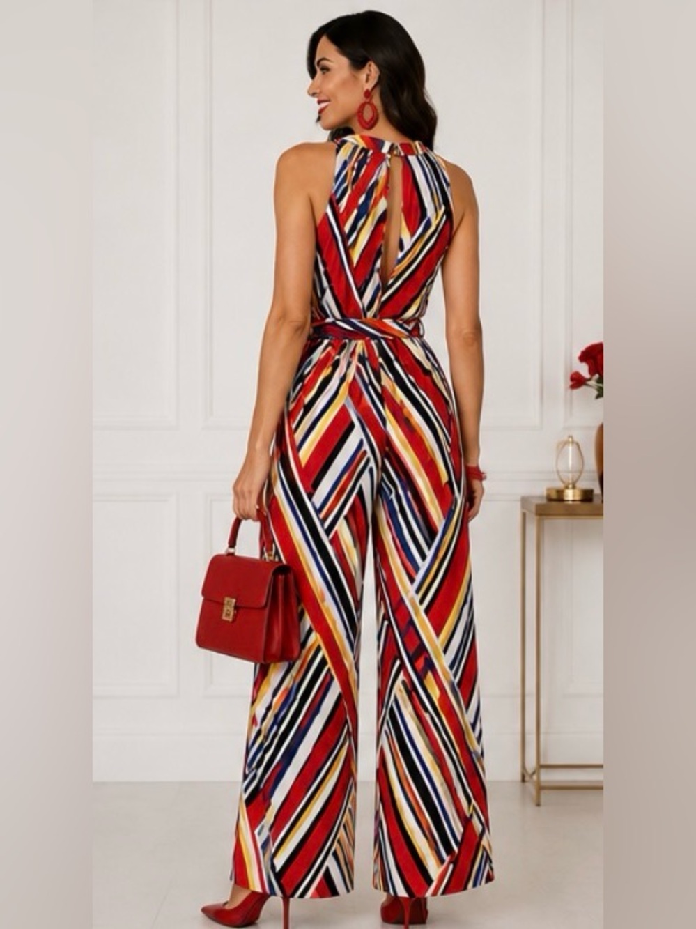 Ashley Stewart Striped Multicolor Jumper with Tie Waist - Picture 3 of 11